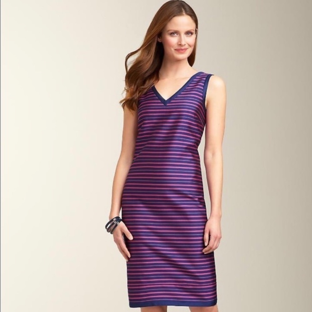 Talbots purple blue striped sleeveless sheath dress silk dupioni size 6P